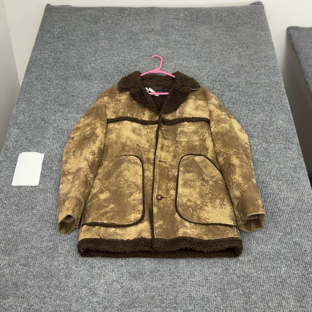 Vintage Wiman Jacket Mens Brown Faux Shearling Sherpa Lined Western Boho Style